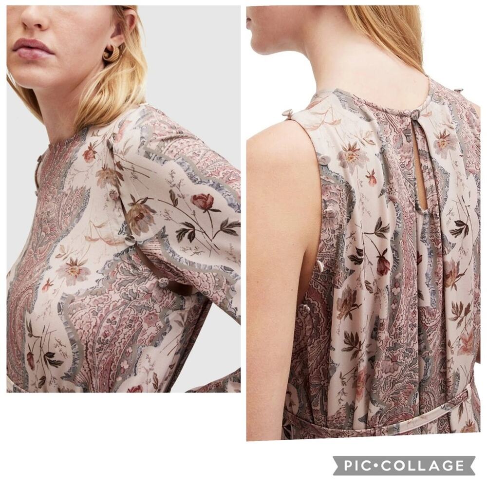 All Saints Susannah Cascade Maxi Dress Removable Sleeves Boho Floral US Size 0 - Picture 3 of 14